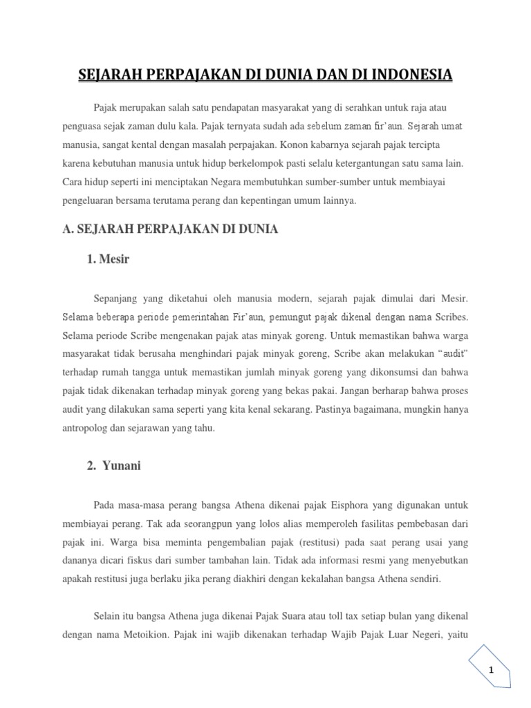 Sejarah Perpajakan Di Dunia Dan Di Indonesia