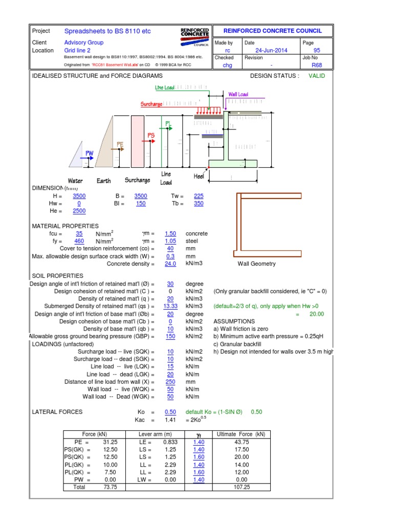 Basement Wall Design To BS81101997, BS80021994. BS 80041986 Etc | PDF ...