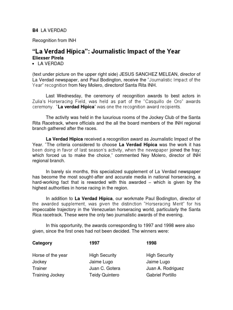 Artículo de La Verdad Horse Racing Horse Breeding