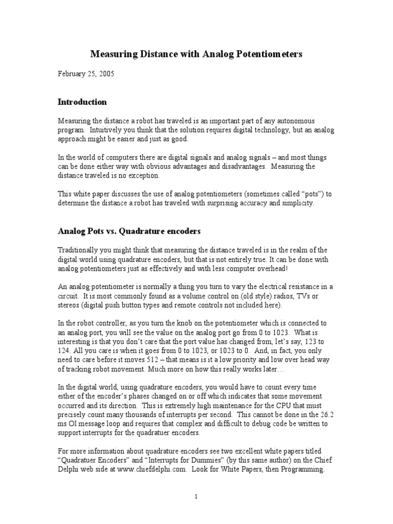 Measuring Distance Traveled With Analog Potentiometers PDF