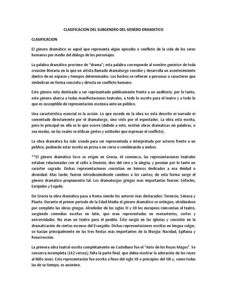 Clasificacion Del Subgenero Del Genero Dramatico Science Ciencia Filosofica