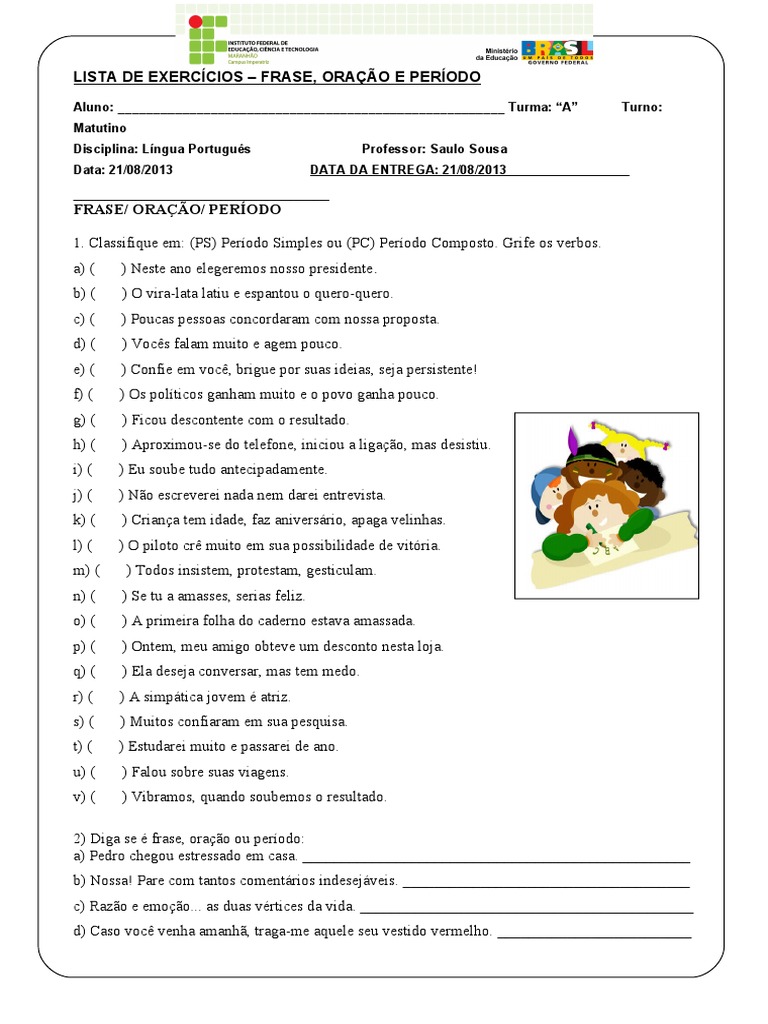 Exercícios sobre Frase, Oração e Período | PDF | Carreira e Crescimento