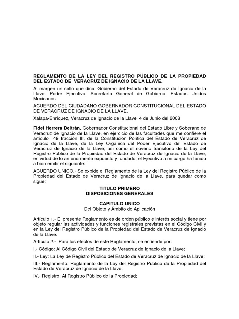 Reglamento Ley Del Registro Público de La Propiedad
