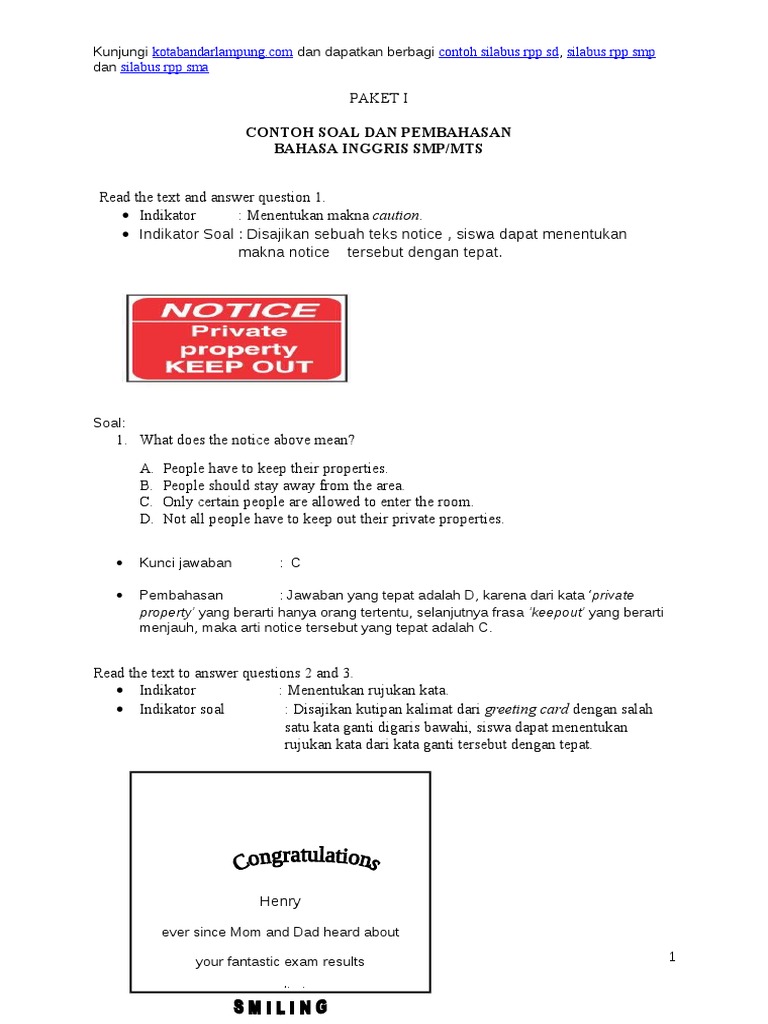 Contoh Soal Warning Bahasa Inggris Kelas 9 Smp
