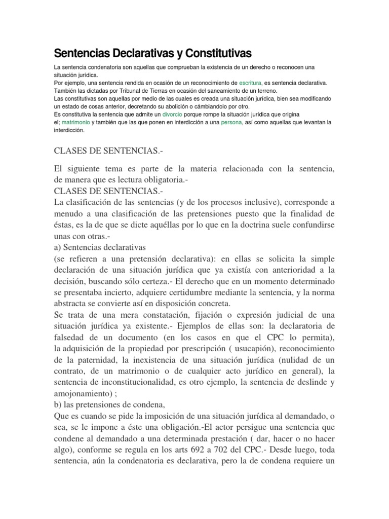 Sentencias Declarativas y Constitutivas | PDF | Sentencia (Ley) | Divorcio