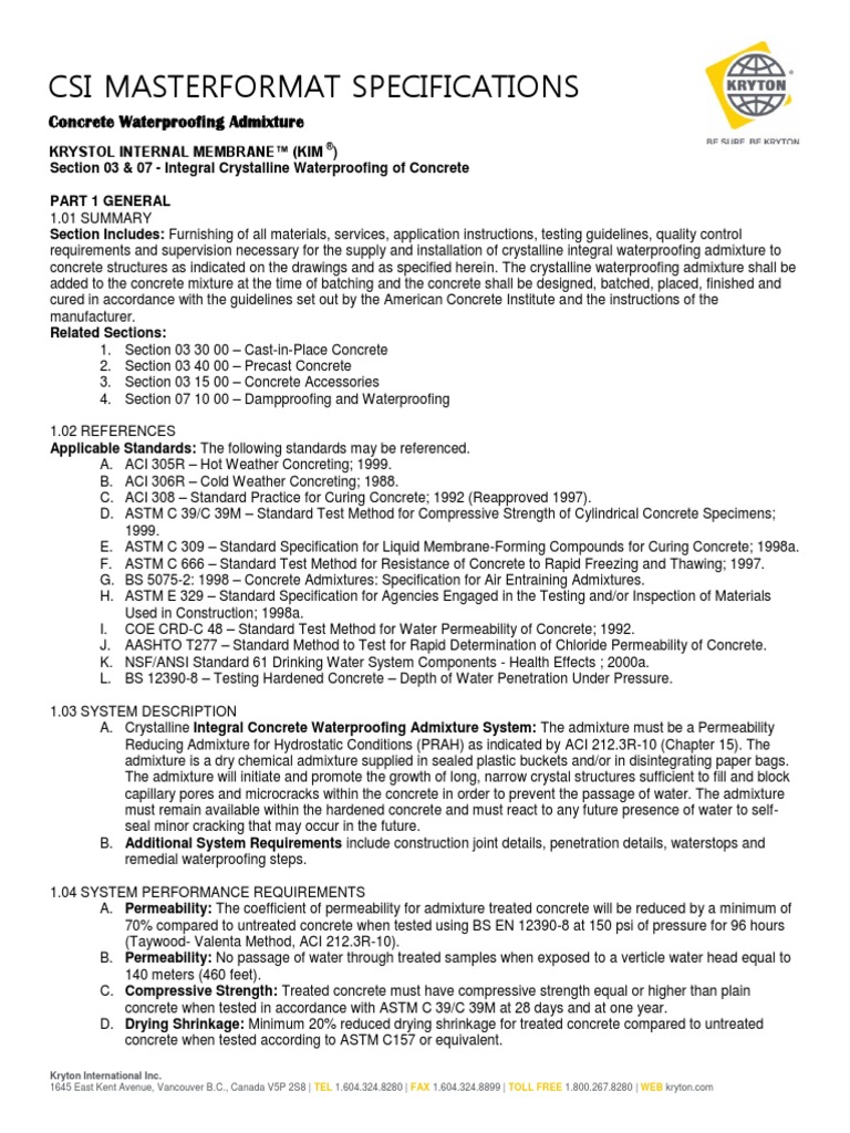Integral Crystalline Waterproofing of Concrete Admixture | PDF ...