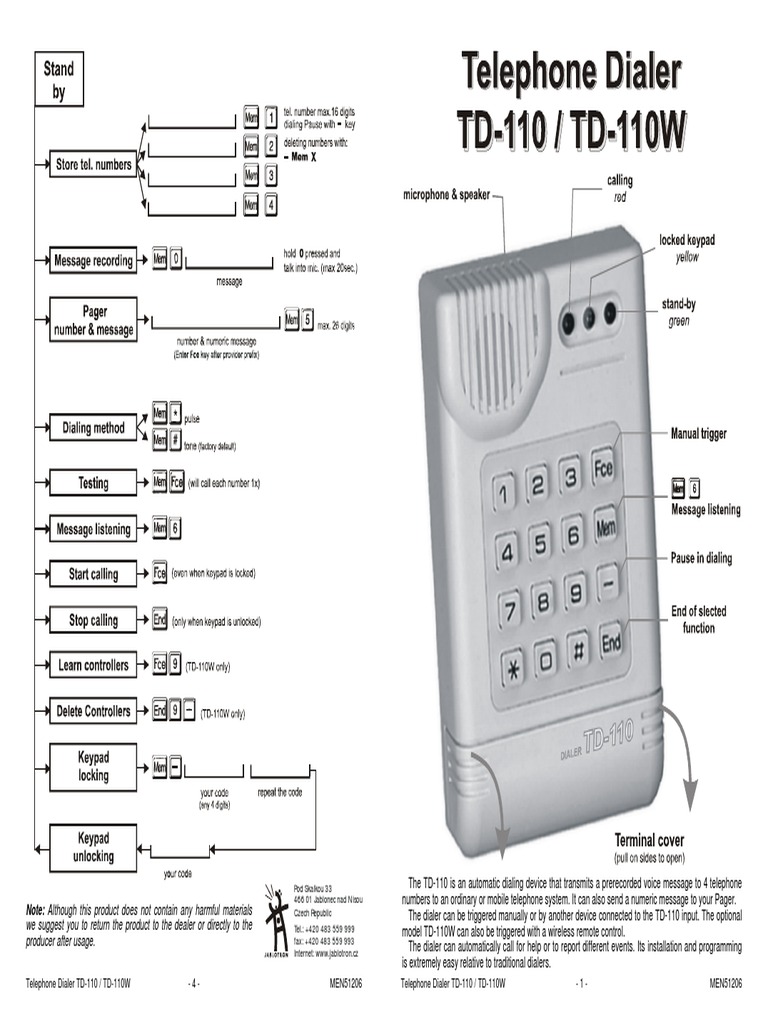 td-110 en Men51206 | PDF | Telephone | Remote Control