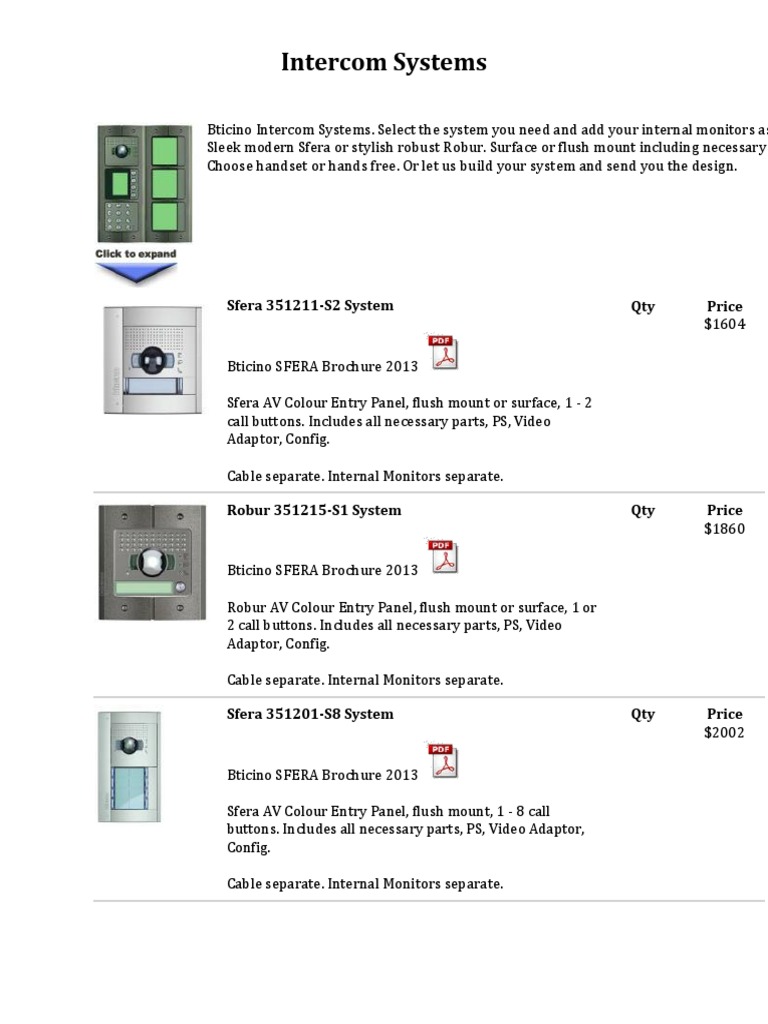 Bticino Intercom Systems | PDF | Equipment | Information And