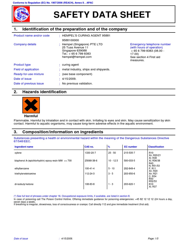 Hempel SDS Magnesium Personal Protective Equipment