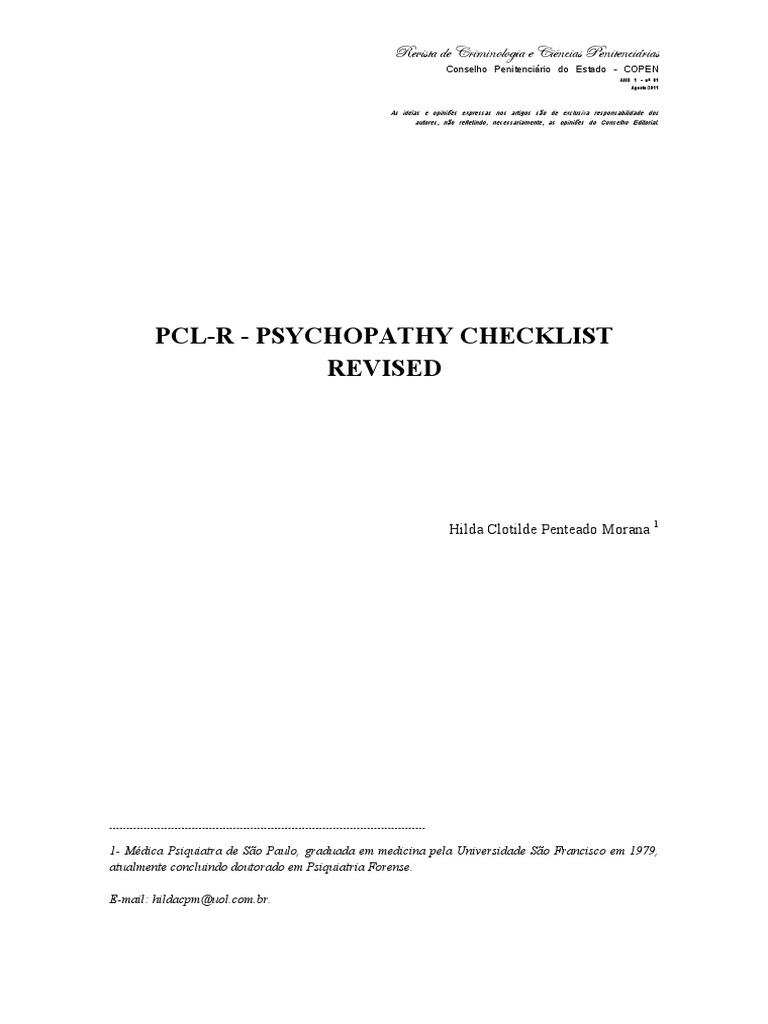 PCL-R - Checklist de Psicopatia Revisada identifica psicopatas ...