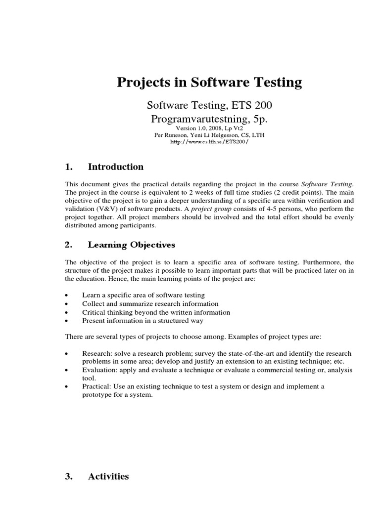 Projects in Software Testing | PDF | Software Testing | Reliability ...