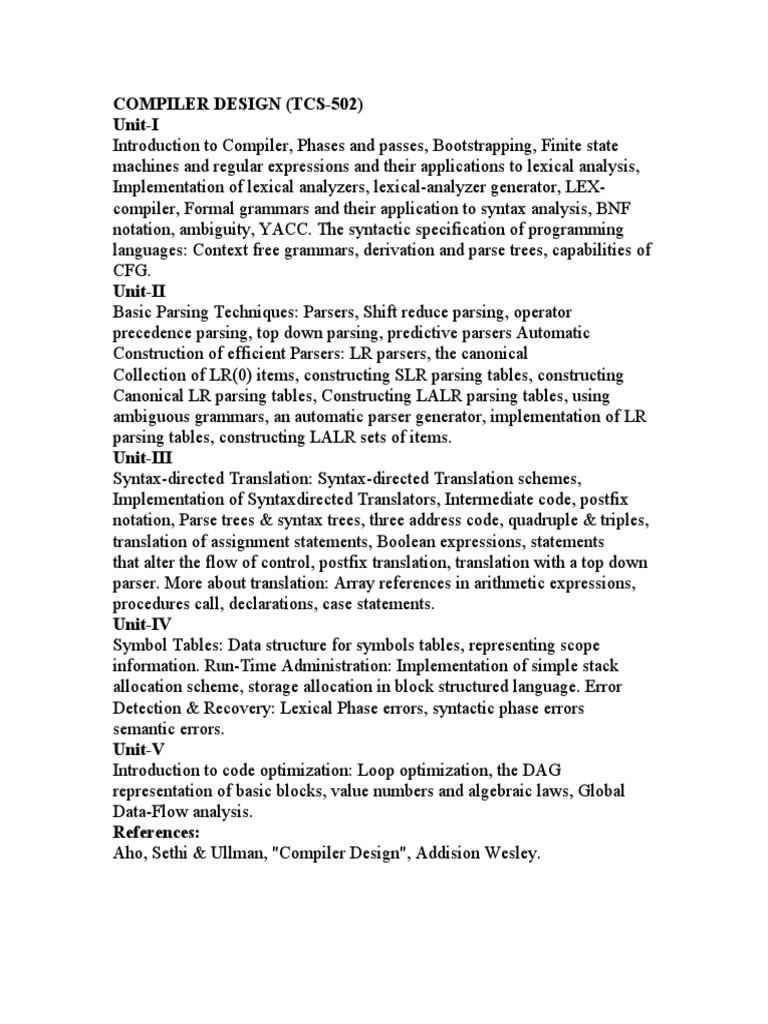 Syll - COMPILER DESIGN | PDF