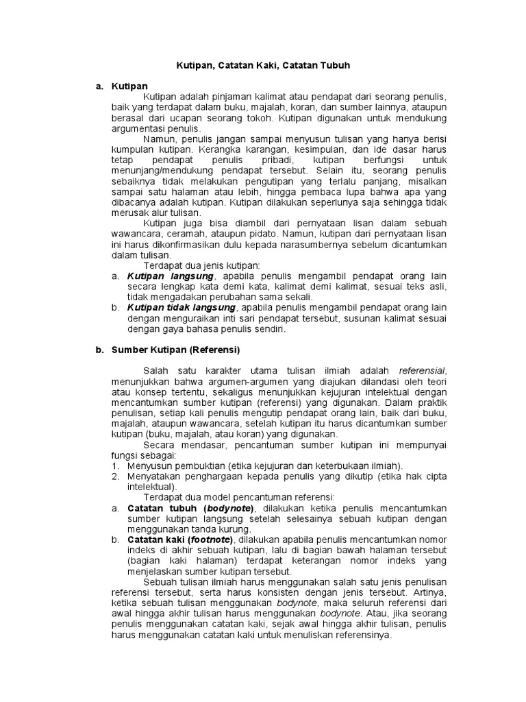 Kutipan Catatan Kaki Catatan Tubuh A Kutipan