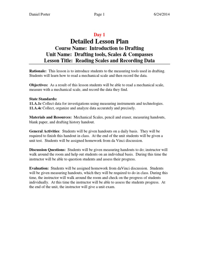 Unit Lesson Plan Cad PDF Technical Drawing Lesson Plan
