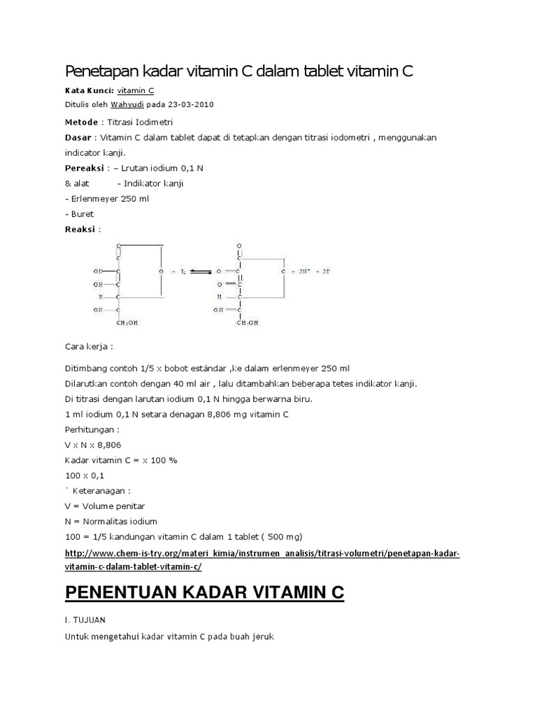 Penetapan Kadar Vitamin C Dalam Tablet Vitamin C