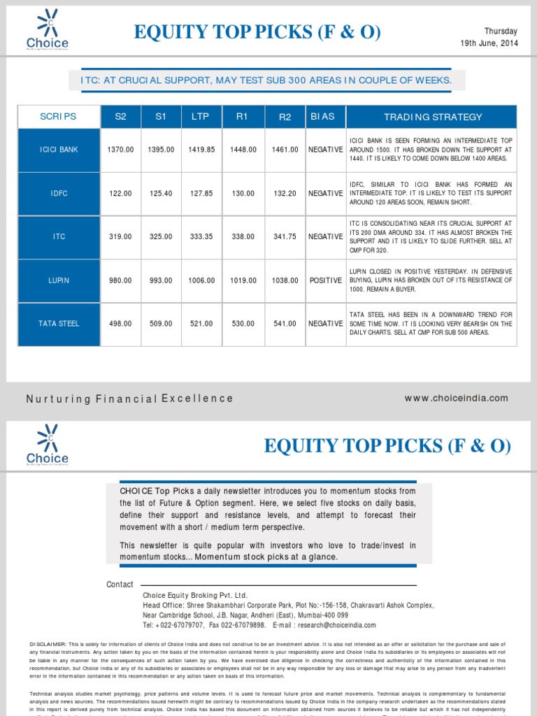 Daily Equity Trading Recommendations | PDF | Technical Analysis | Stocks