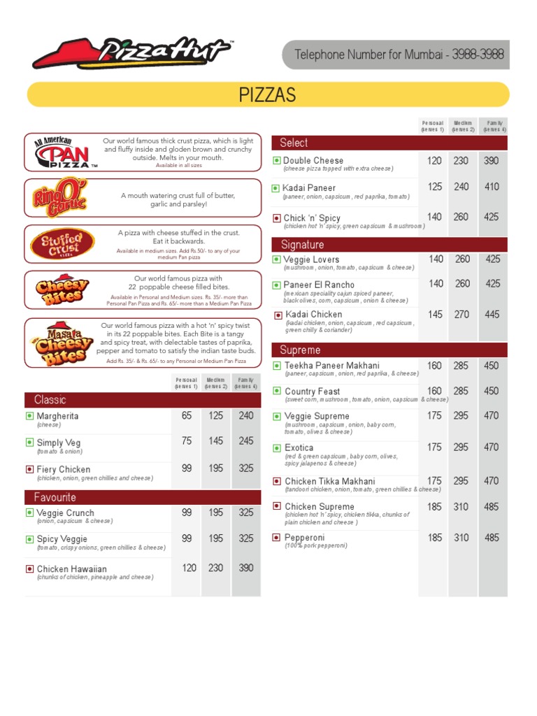 Pizza Hut India Menu With Prices: Discover Delicious Deals