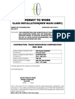 PERMIT TO WORK GLASS INSTALLATION