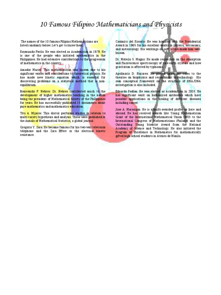 10 Famous Filipino Mathematicians and Physicists PDF Teaching