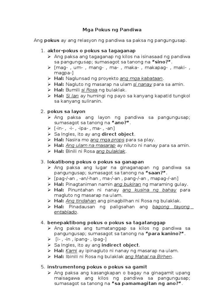 Mga Pokus Ng Pandiwa