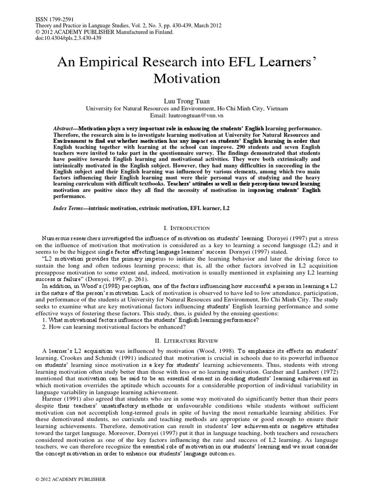 An Empirical Research Into EFL Learners' Motivation: Luu Trong Tuan | PDF