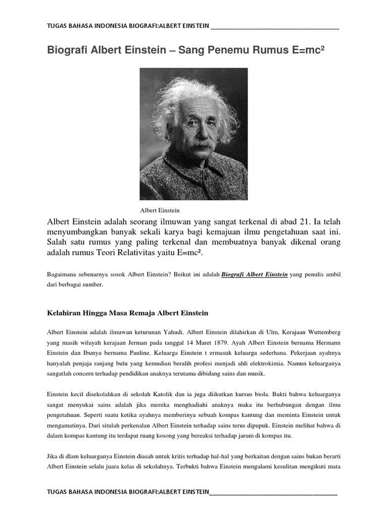 Tugas Bahasa Indonesia Biografi Albert Einstein