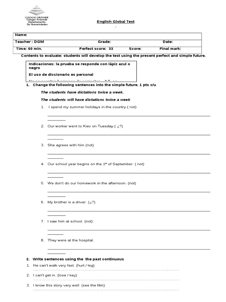 Global Test 2 Medio | PDF