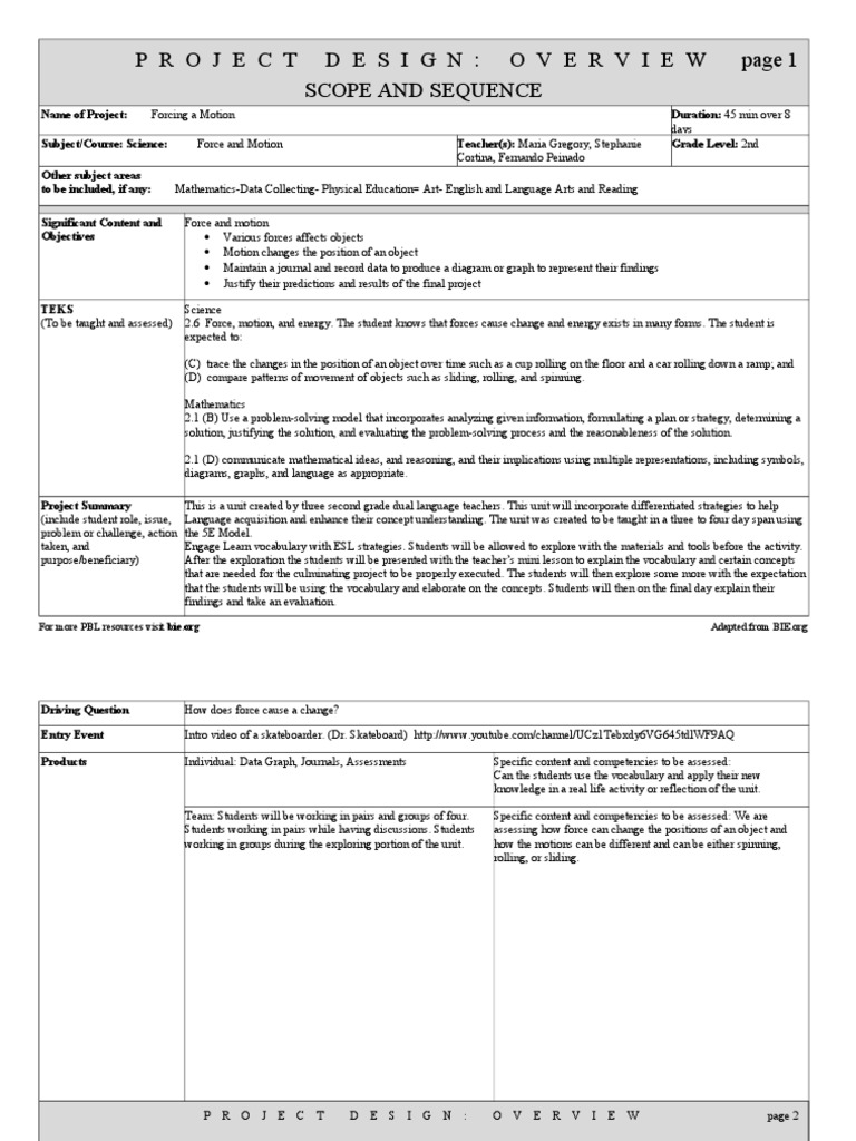 Force and Motion Project Overview | PDF