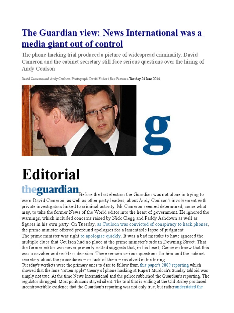 The Guardian View News International Was A Media Giant Out of Control ...