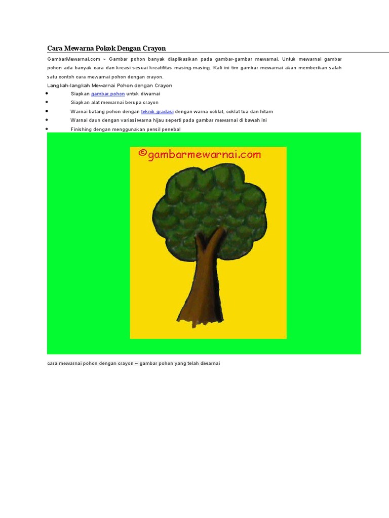 Cara Mewarnai Pokok Dengan Crayon