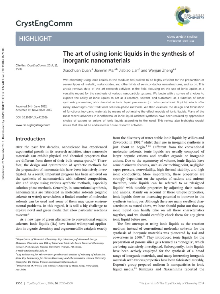 The Art of Using Ionic Liquids in The Synthesis of Inorganic ...