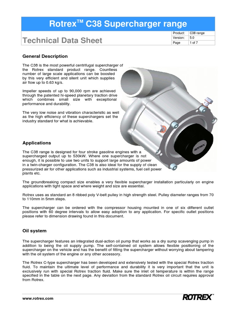 Rotrex Technical Datasheet C38 Range | PDF | Pump | Engines