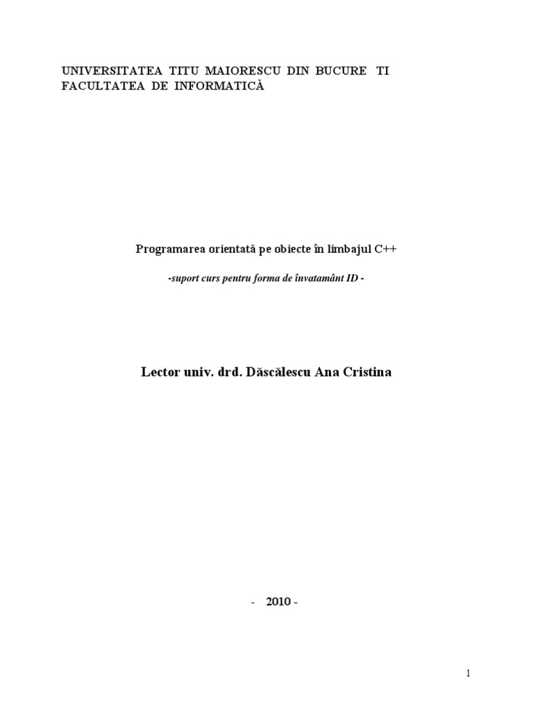 Programare Orientata Pe Obiecte C++ | PDF