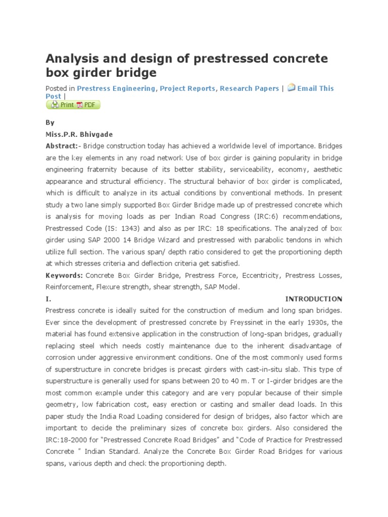 Analysis and Design of Prestressed Concrete Box Girder Bridge | PDF ...