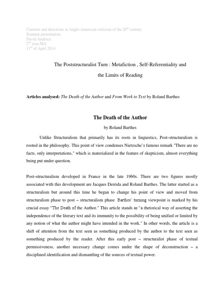 Roland Barthes Essay To The Lighthouse Philosophical Movements