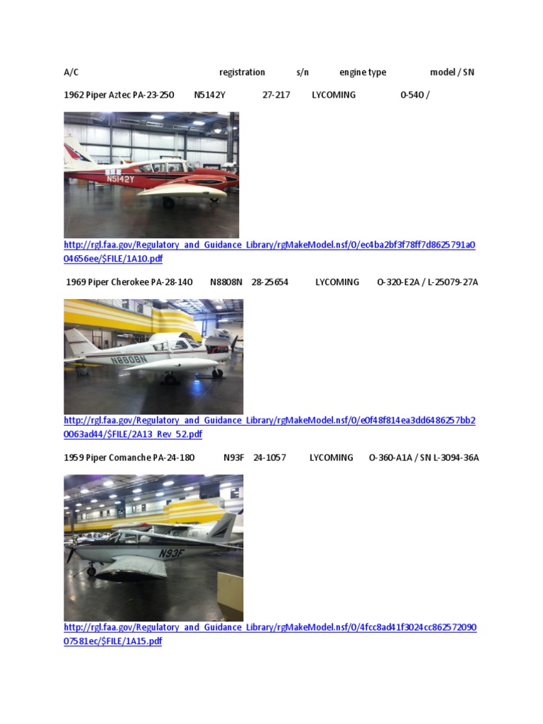 Aircraft Registration and Engine Details | PDF | Technology & Engineering