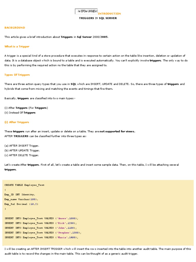 Triggers | PDF | Database Index | Microsoft Sql Server