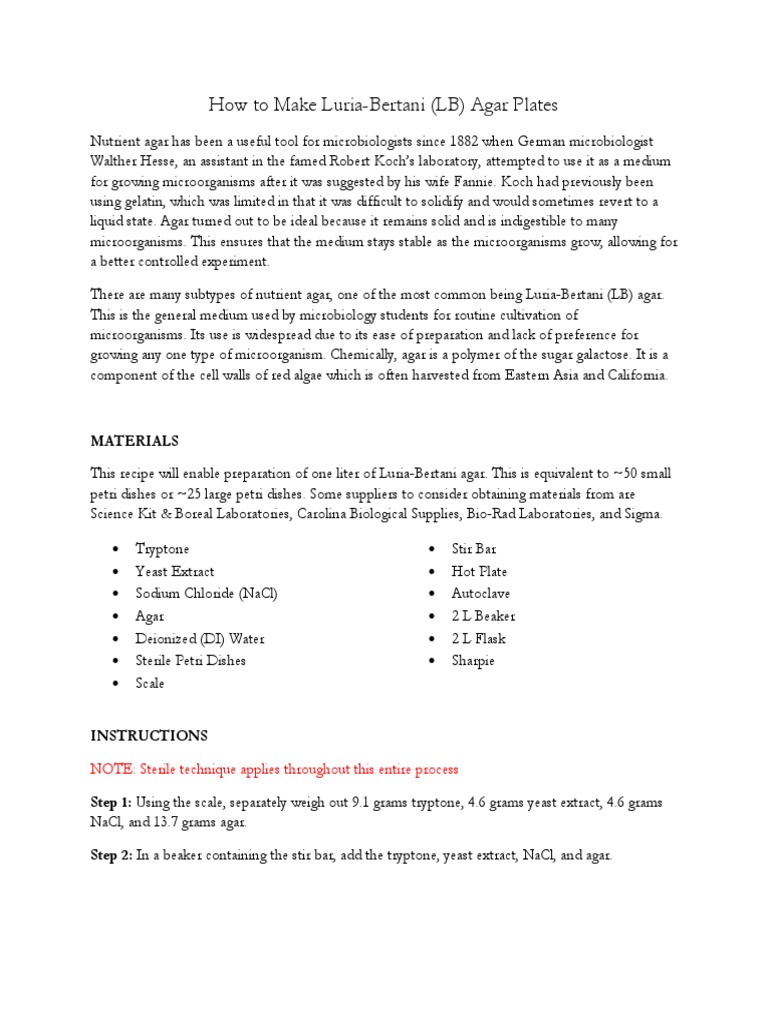 How To Make LB Agar Plates PDF Agar Growth Medium