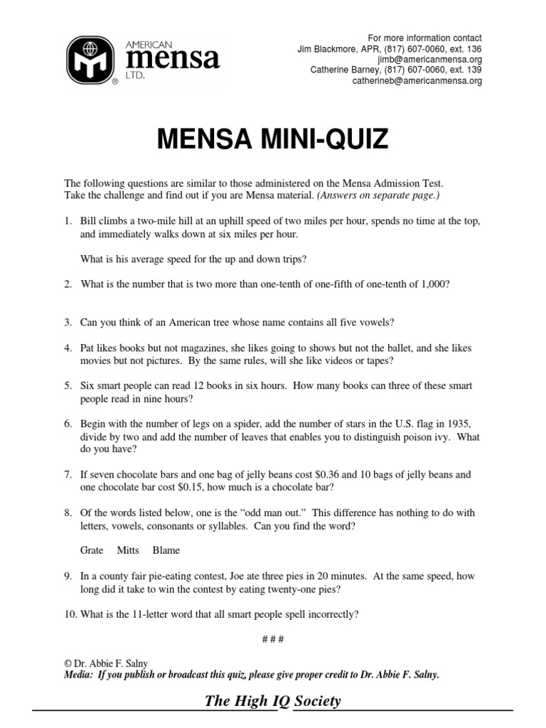 Mensa Miniquiz | PDF | Phonology | Languages