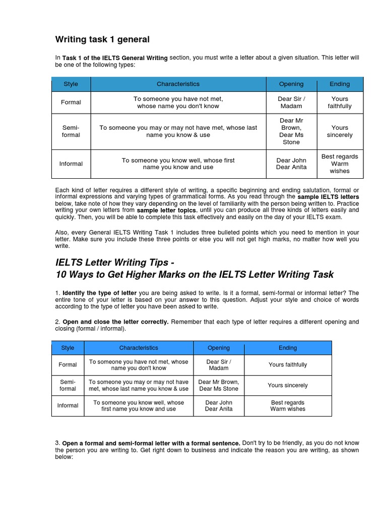 IELTS General Writing Task 1 Guide | PDF | Sentence (Linguistics ...