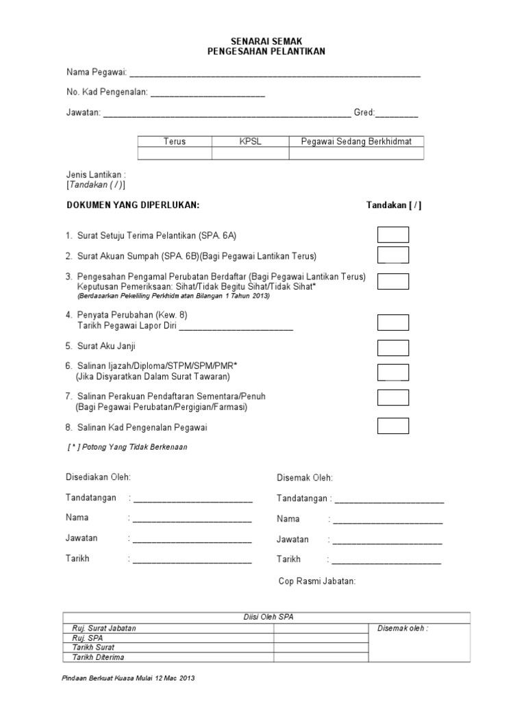 Senarai Semak Pengesahan Pelantikan Pdf
