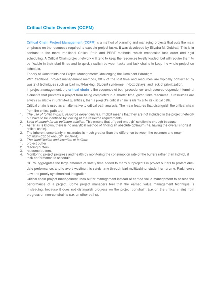 Critical Chain Project Management CCPM | PDF