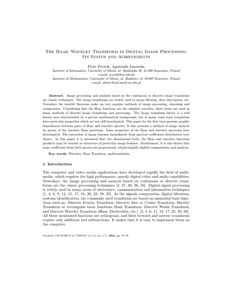 The Haar-Wavelet Transform in Digital Image Processing | PDF | Teaching ...