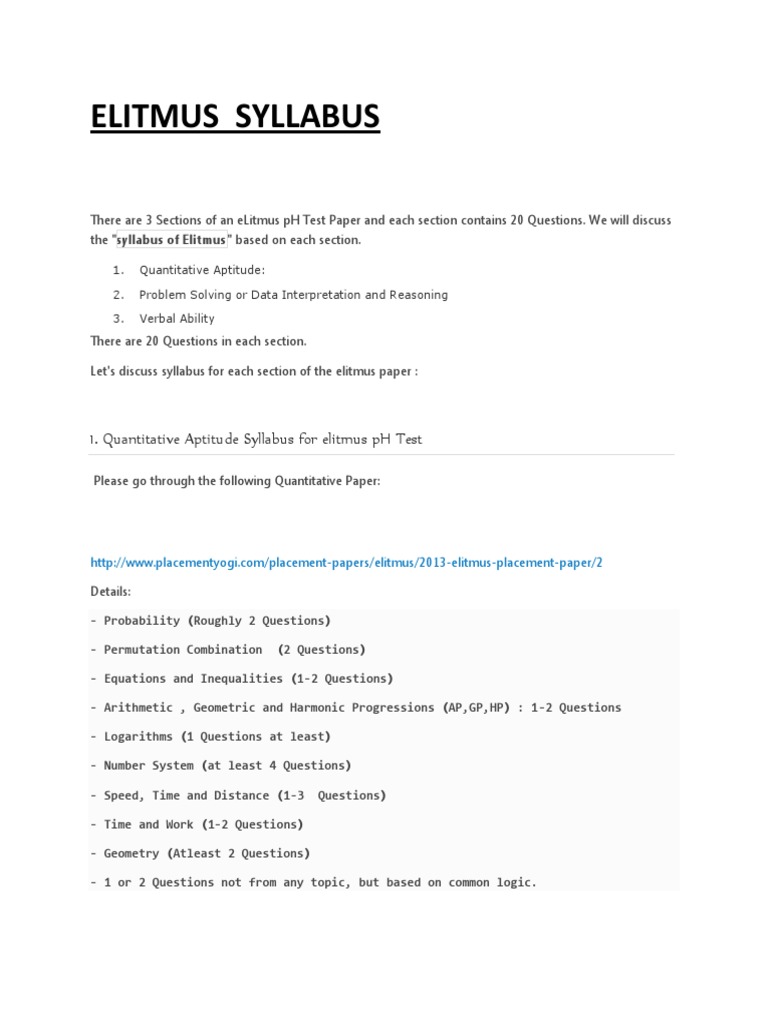 elitmus syllabus pdf