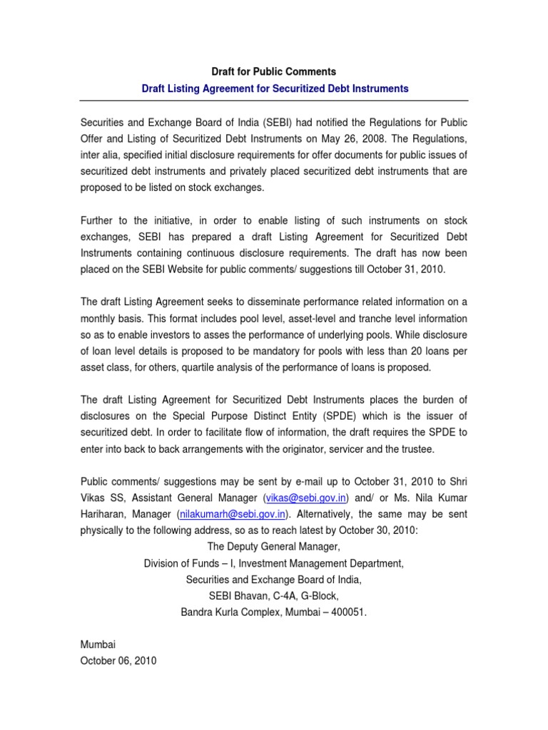 Draft Listing Agreement for Securitized Debt | PDF | Securitization ...