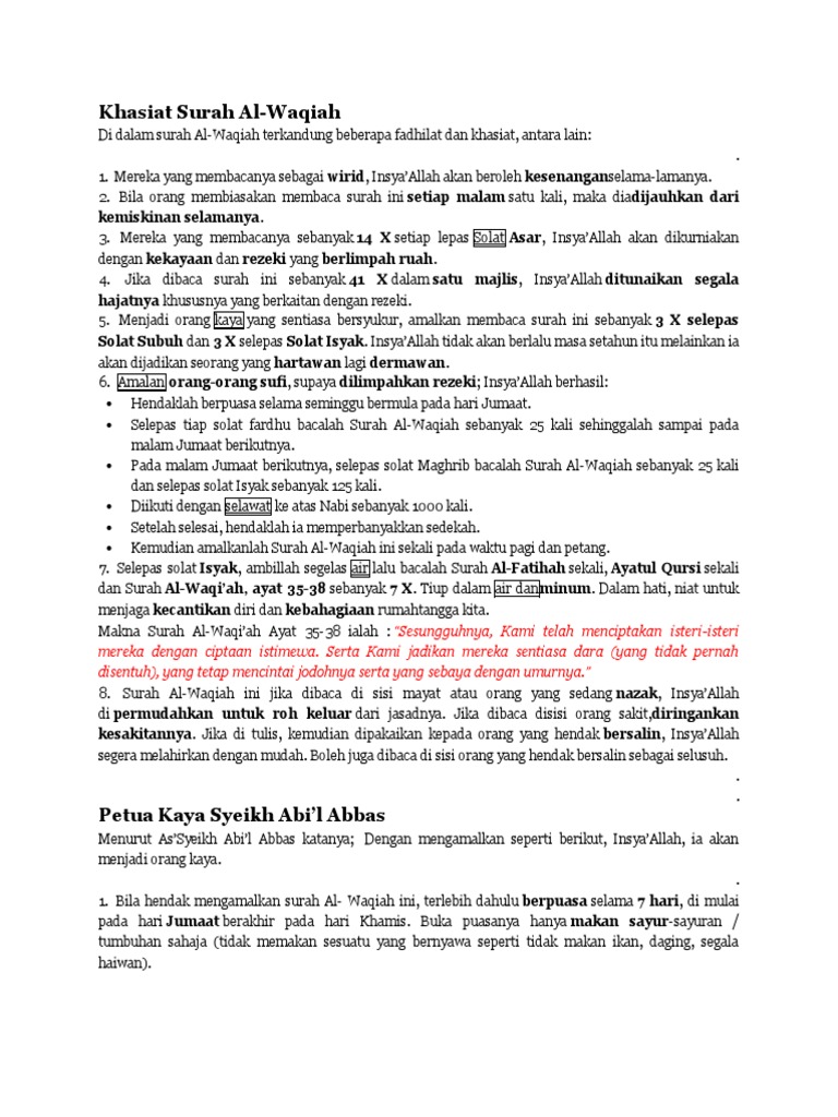 Khasiat Surah Al Waqiah Pdf