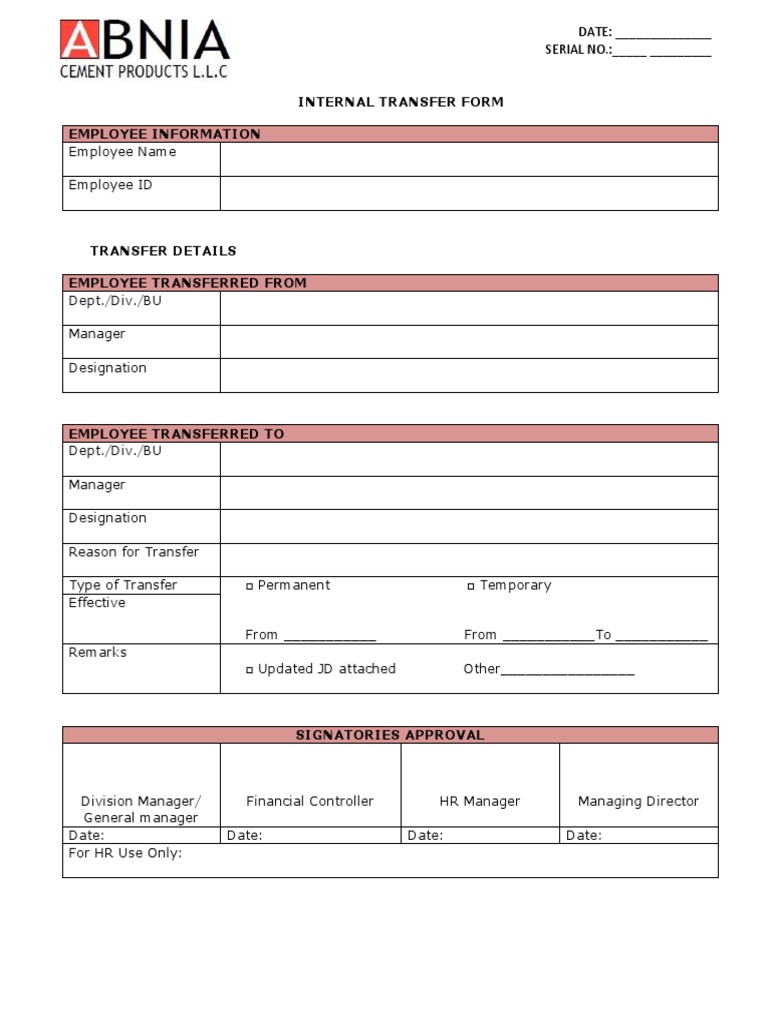 Internal Transfer Form | PDF | Finance & Money Management
