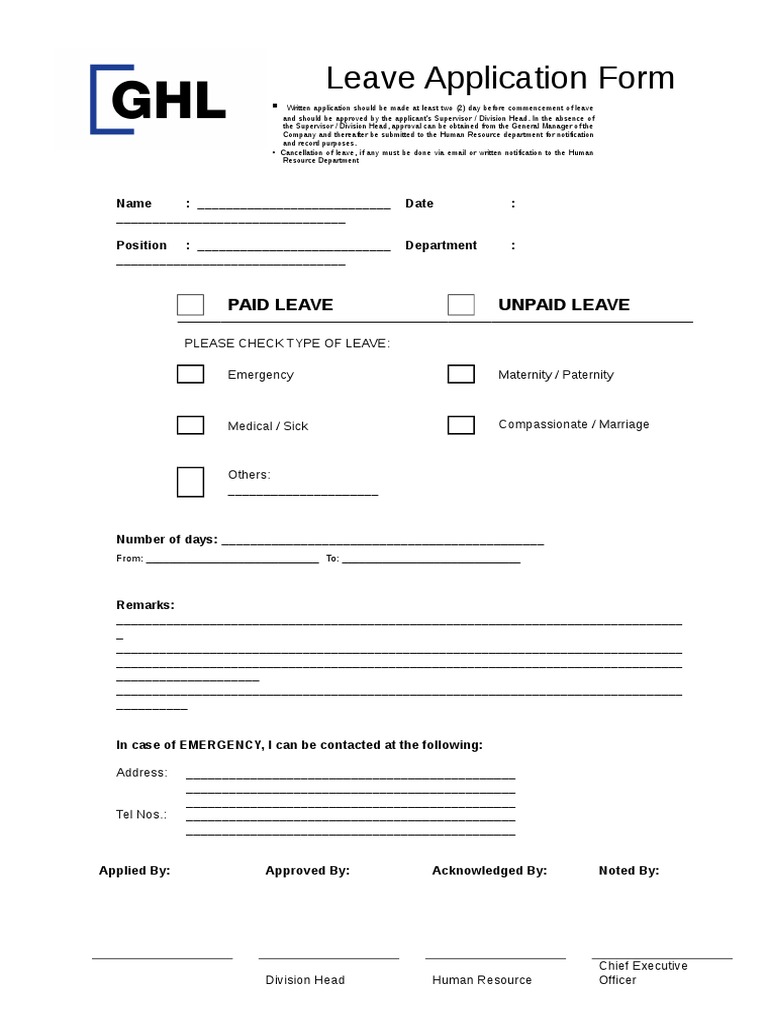 Leave Application Form Template | PDF