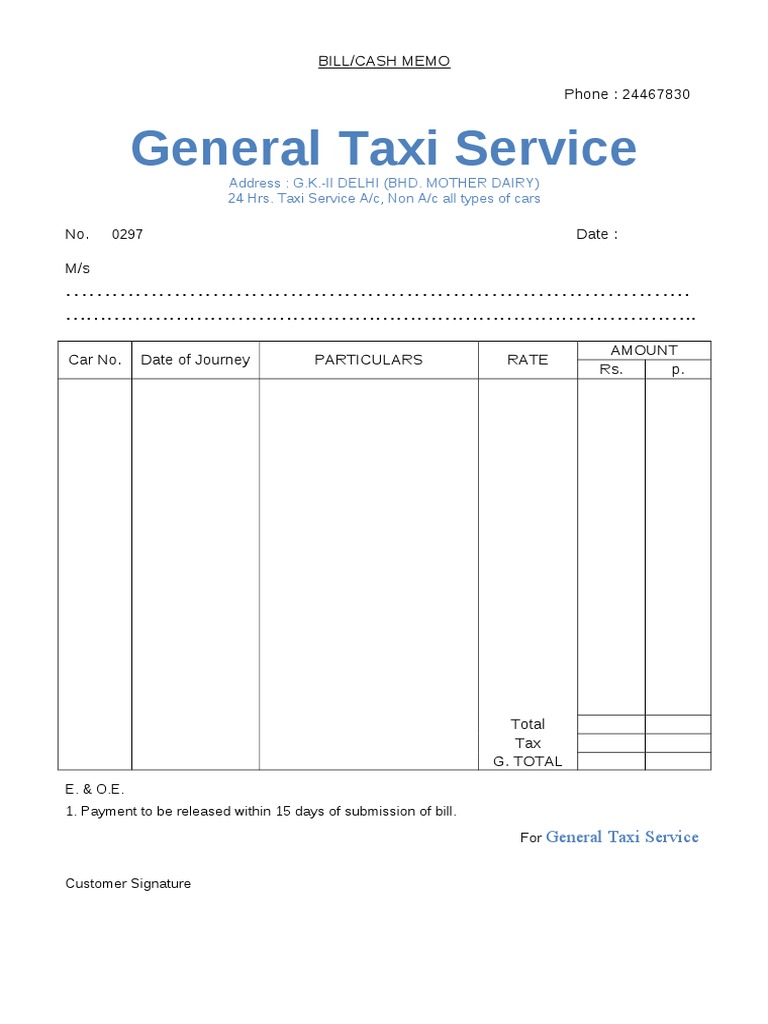 tour travel taxi bill format excel
