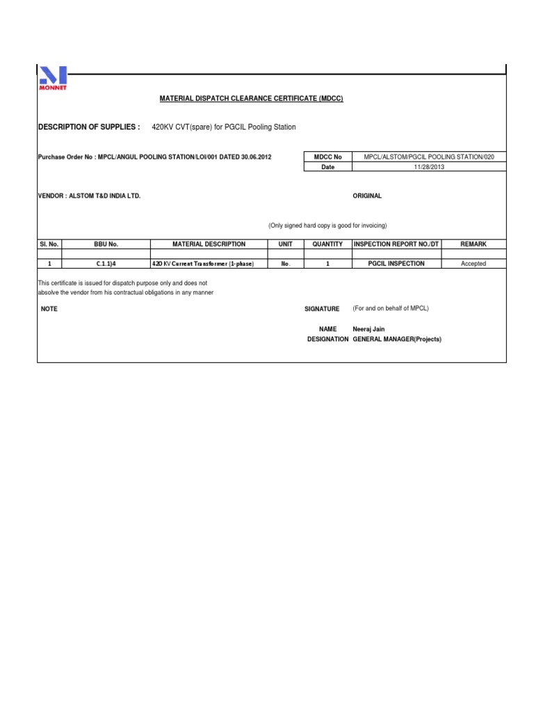 MDCC for Material Dispatch Clearance | PDF | Business